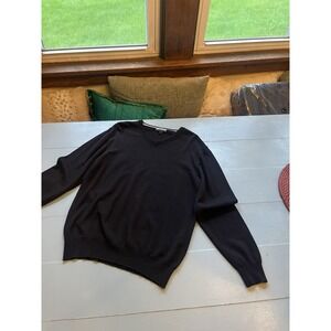 Marco Fiori Italian Merino Wool Black V Neck Sweater Minimal Luxury Mens L Black